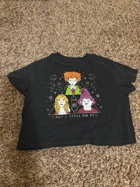 Disney Hocus Pocus Crop Top Girls Medium 7-8 Black Short Sleeve Halloween Spell